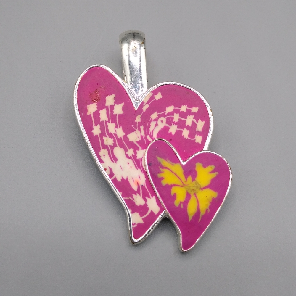 Viva Beads Floral Double Heart Pendant - Vibrant Polymer Clay Design
